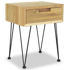 Bedside Table Natural wood Recycled solid teak, wrought iron Small
