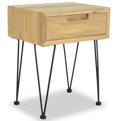 Bedside Table Natural wood Recycled solid teak, wrought iron Small