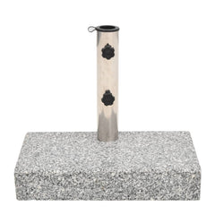 Gray rectangular granite parasol base, 55.1 lb, with stainless steel pole insert.