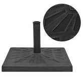 Black square resin parasol base weighing 41.9 lb with pole mount.