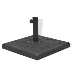 Black square resin parasol base, 41.9 lb, with pole mount.