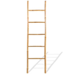 A tall bamboo towel ladder with five rungs, standing 59 inches high.