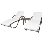 Sun Lounger Set of 5 Brown Powder-coated steel, PE rattan Large