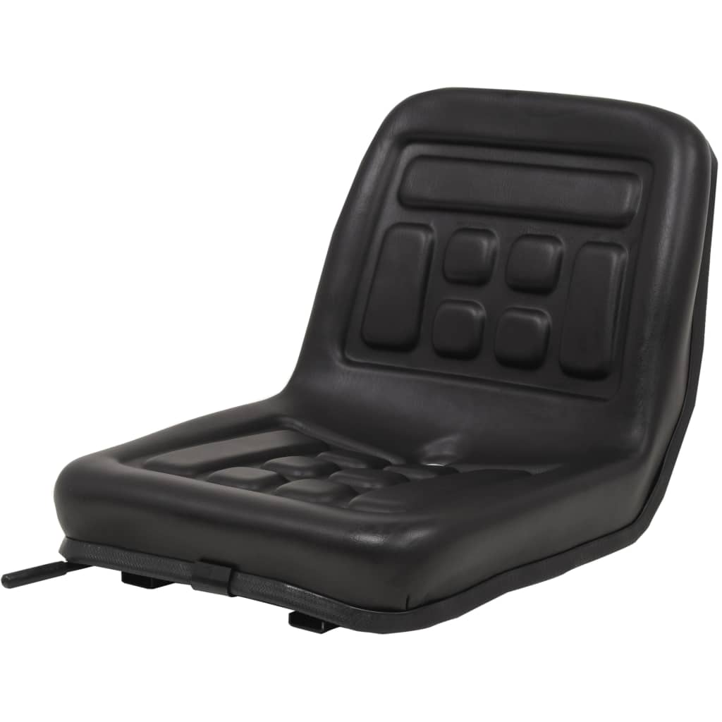 Black PVC tractor seat with steel frame and padded cushions.