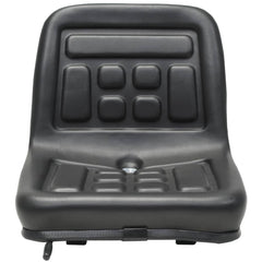 Black PVC tractor seat with steel frame and contoured padding.