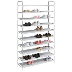 Shoe Rack Silver Metal, Plastic, Non-Woven Fabric Large