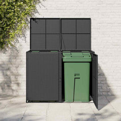 Trash Can Shed Black PE rattan, Powder-coated steel Large Durable