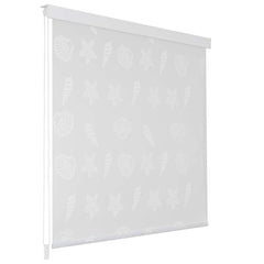 White roller blind with subtle sea star and shell pattern, sized 31.5x94.5 inches.