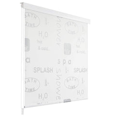 White roller blind with splash design for shower, sized 31.5x94.5 inches.