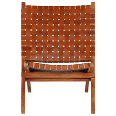 Chair Brown Real goat leather, Solid acacia wood Standard size
