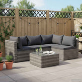 Sofa Set Grey PE rattan, powder-coated steel, glass 5 Piece