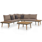 Sofa Set Brown and Grey Solid Acacia Wood, Steel, Polyester