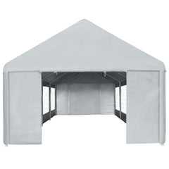 Gray 13.1'x26.2' PE party tent with water-resistant fabric and roll-up doors.