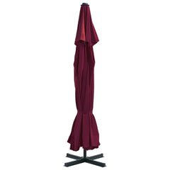 Bordeaux red garden parasol with 197-inch aluminum pole and cross base.