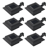 Six black square solar LED outdoor lights, each 4.7 inches, with mounting brackets.