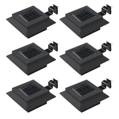 Six black square solar LED outdoor lights, each 4.7 inches, with mounting brackets.
