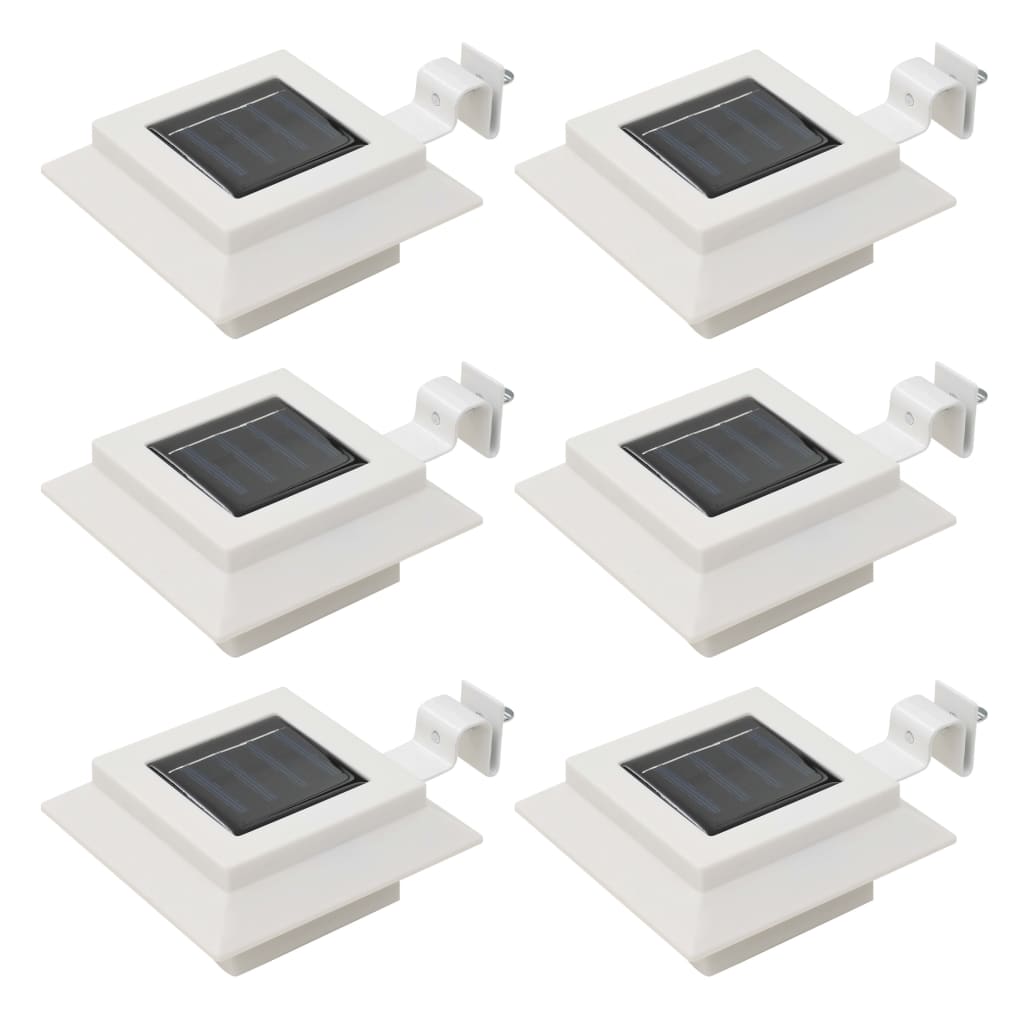 Six white 4.7-inch square LED solar outdoor lights with mounting brackets.