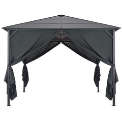 Gazebo with Curtain Aluminum 9.8'x9.8' Black