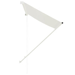 Cream retractable awning, 59.1x59.1 inches, UV-resistant, extended on steel frame.