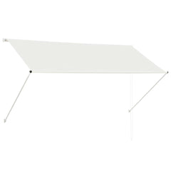 Cream retractable awning with steel frame and manual chain, UV- and water-resistant fabric, 98.4x59.1 inches.