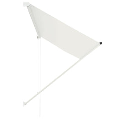 Cream retractable awning, 98.4x59.1 inches, UV-resistant, wall-mounted.