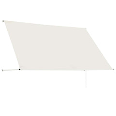 Cream retractable awning, 98.4x59.1 inches, UV-resistant polyester fabric on steel frame.