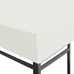 Close-up of cream white water-resistant gazebo top cover with black metal frame support.