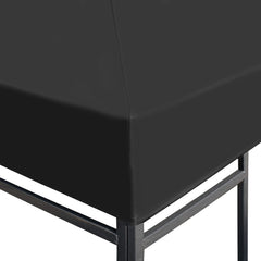 Close-up of black water-resistant polyester gazebo top cover with metal frame support.