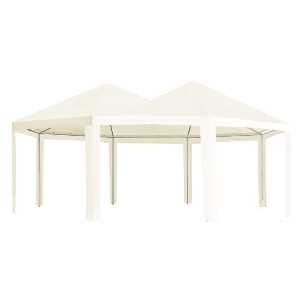 Cream outdoor gazebo with steel frame, measuring 236.2x173.2x129.9 inches.