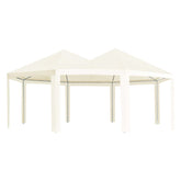 Cream outdoor gazebo with steel frame, measuring 236.2x173.2x129.9 inches.