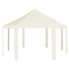 Cream-colored outdoor gazebo with steel frame, measuring 236.2x173.2x129.9 inches.
