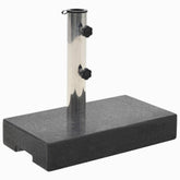 Black rectangular granite parasol base with stainless steel locking bolts and rubber pads
