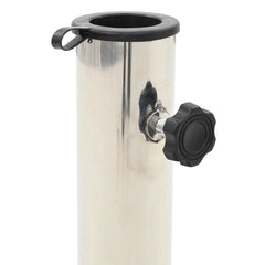 Stainless steel parasol base with black plastic fittings and handle.