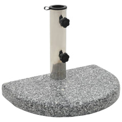 Curved gray granite parasol base weighing 22 lb with stainless steel pole holder.