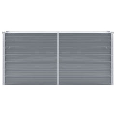Gray galvanized steel raised garden bed measuring 63x15.7x31.3 inches.