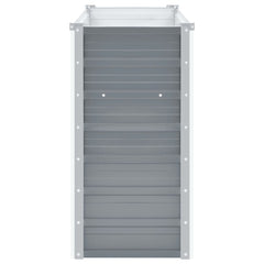 Gray galvanized steel raised garden bed, 39.4x15.7x31.3 inches, with slatted sides.