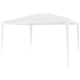 White PE party tent with a rust-resistant steel frame, measuring 9.8'x13.1'.