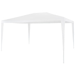 White PE party tent with a rust-resistant steel frame, measuring 9.8'x13.1'.