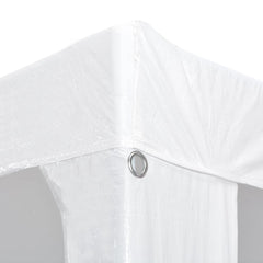 White PE party tent with a waterproof roof and rust-resistant steel frame for outdoor events.