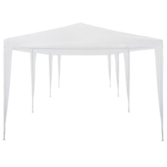 White PE outdoor party tent with a sturdy frame, UV protection, and water-resistant features.
