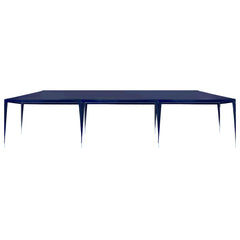 Blue PE canopy tent with a steel frame, measuring 9.8'x29.5', for outdoor events.
