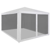 White Bostome party tent with mesh sidewalls, measuring 157.5x118.1 inches.