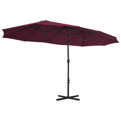 Bordeaux red garden parasol with aluminum pole, 181x106cm, on cross base.