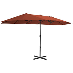 Terracotta garden parasol with aluminum pole, 181x106 cm canopy.