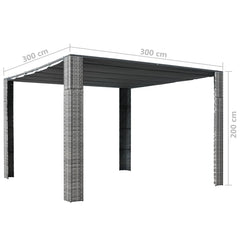 Gray anthracite poly rattan gazebo with sliding roof, measuring 118x118x79 inches.