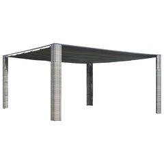 Gray anthracite poly rattan gazebo with sliding roof, 157x157x79 inches.