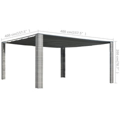 Gray anthracite poly rattan gazebo with sliding roof, measuring 157x157x79 inches.