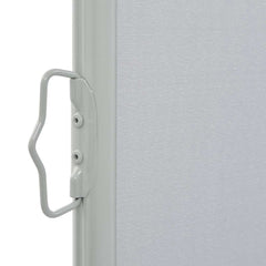 Close-up of gray metal handle on Bostome retractable patio side awning frame.