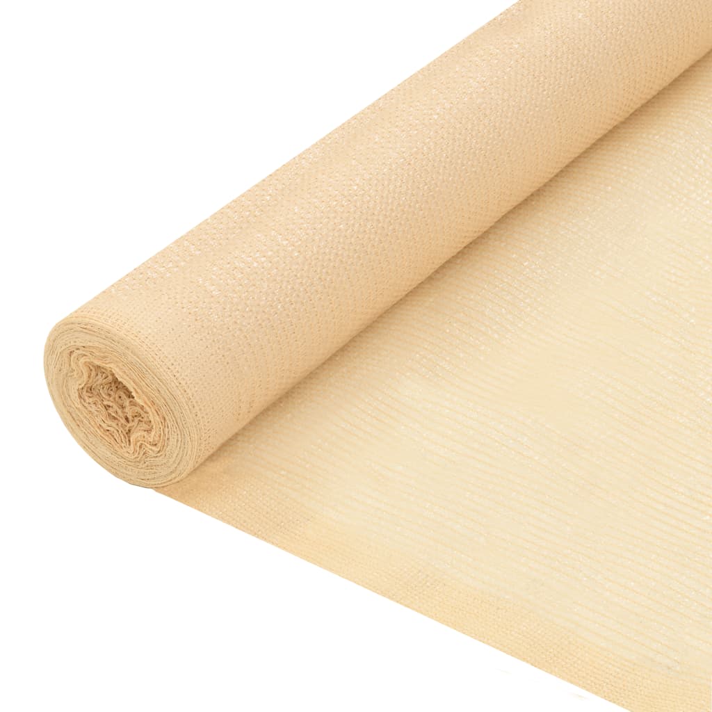 Beige Bostome HDPE privacy net roll, 4.9' x 32.8', UV proof, breathable mesh fabric.