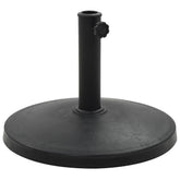 Black 22 lb round polyresin parasol base with locking bolt.